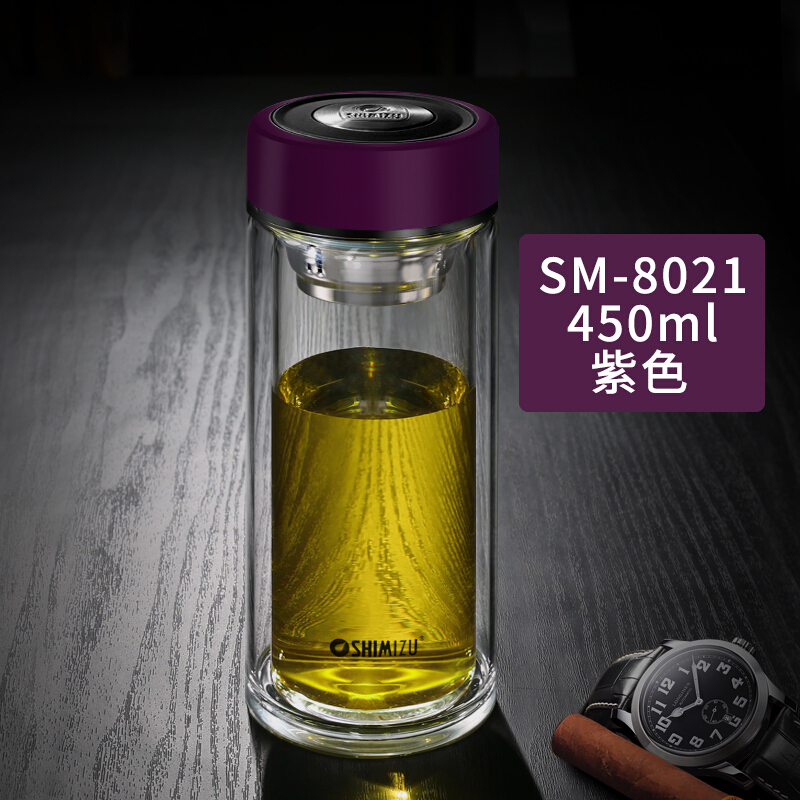 [精选]清水(SHIMIZU)双层玻璃杯男女便携加厚隔热办公杯 8021-450ml-本色