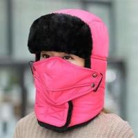 雷锋帽男女士秋冬季新款保暖骑车套头帽东北老人加厚棉帽子围脖 [常规款-雷锋帽]-玫红