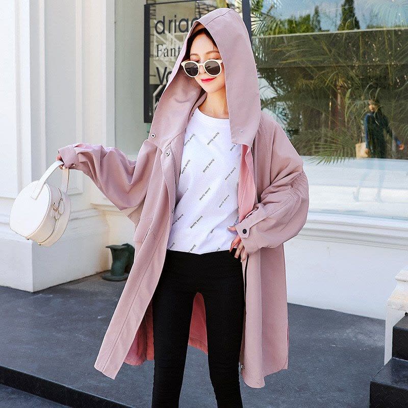 迪鲁奥(DILUAO)孕妇装秋装纯棉宽松大码风衣外套秋季休闲连帽孕妇外套怀孕期图片