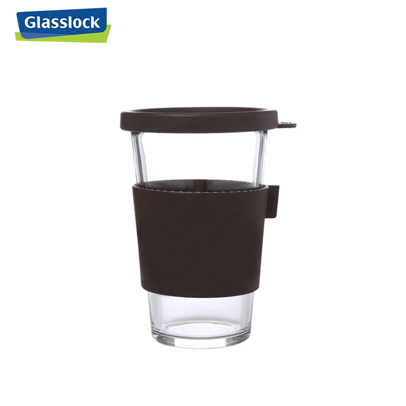 三光云彩(GLASSLOCK)钢化玻璃水杯380ml韩国进口加厚耐摔防烫透明茶杯带盖办公室杯子不保温