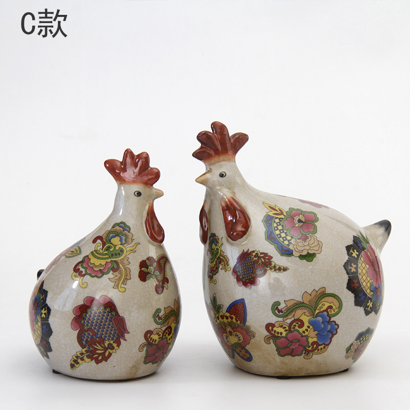 景德镇陶瓷鸡摆件工艺品手工青花瓷仿古开片客厅吉祥对鸡亲子装饰 三维工匠 C款一对高清大图