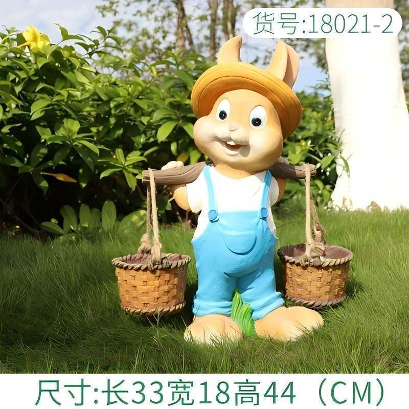 小窝厘 卡通兔子雕塑摆件户外树脂工艺品花园庭院花缸创意花盆装饰 小号举篮女兔D款 长21宽19高44(CM)