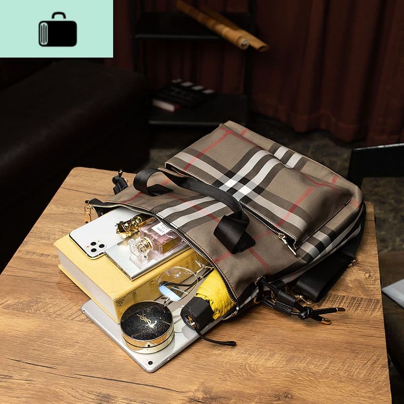 帆布斜跨包女2020新款时尚大容量牛津布多功能格子包手提单肩包包NEW LAKE女斜挎包图片