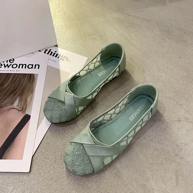 网鞋女2022夏新款网纱透气轻便软底平底鞋浅口一脚蹬圆头豆豆鞋威珺