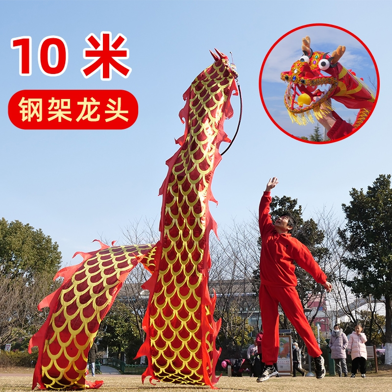 闪电客舞龙广场健身甩龙舞龙彩带甩彩龙彩条初学成人中老年耍布龙头节目