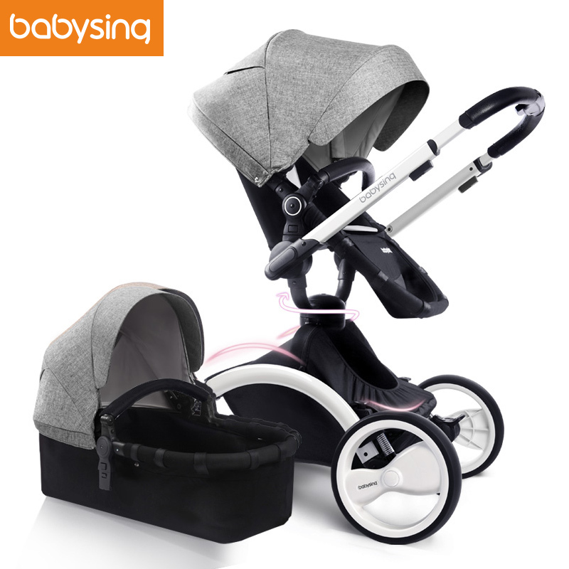 [苏宁自营]babysing360°系列旋转推车欧洲高景观双向避震可坐可躺手推车多功能四轮婴儿推车[白车架版]