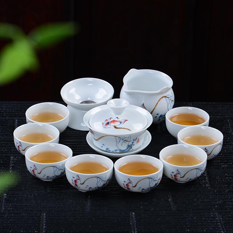 茶具套装家用整套简约现代铁观音陶瓷功夫盖碗茶杯茶壶青花瓷茶道