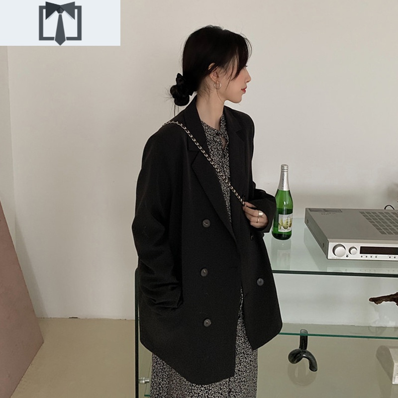 SUNTEK黑色小西装外套女2020秋季新款韩版英伦风西服上衣设计感小众网红外套短外套
