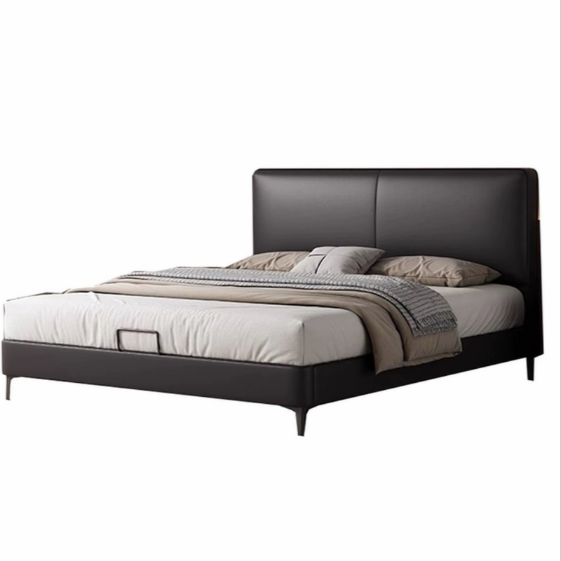 豆腐块头层牛皮床主卧次卧双人大床实木真皮极简婚床 1.5*2.0米【升级版5D床板】 零压护脊舒眠床垫【软硬适中睡感】