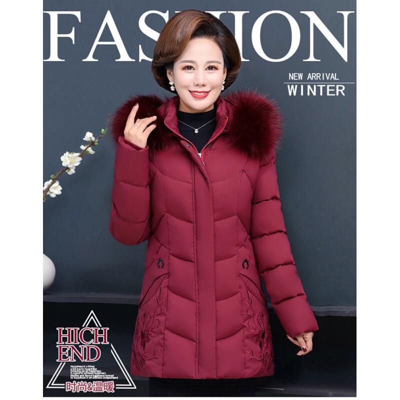 迪鲁奥（DILUAO)40岁50岁妈妈婆婆穿羽绒服2021新款妈妈秋冬装外套中年中老年人女_874_462 4XL(建议135-150斤) 红色
