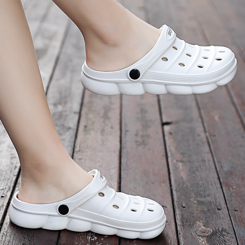 黑色包头半拖鞋女4143大码防滑工作洞洞鞋防水防油厨房专用拖鞋