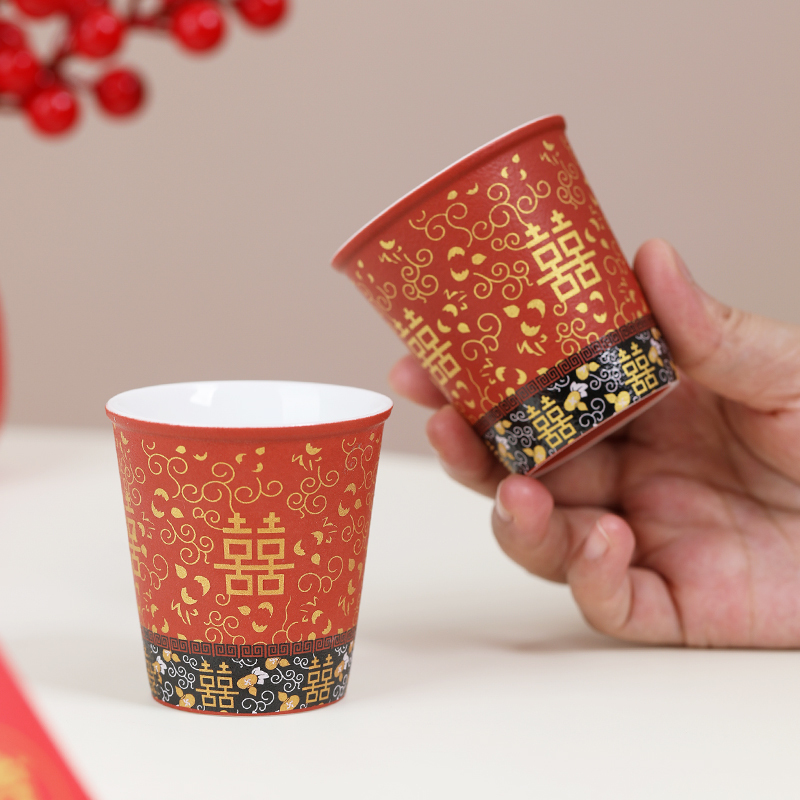 MULTIPOTENT功夫茶杯陶瓷婚庆中国红吾家有喜泡茶杯主人杯单杯婚宴喜庆茶杯