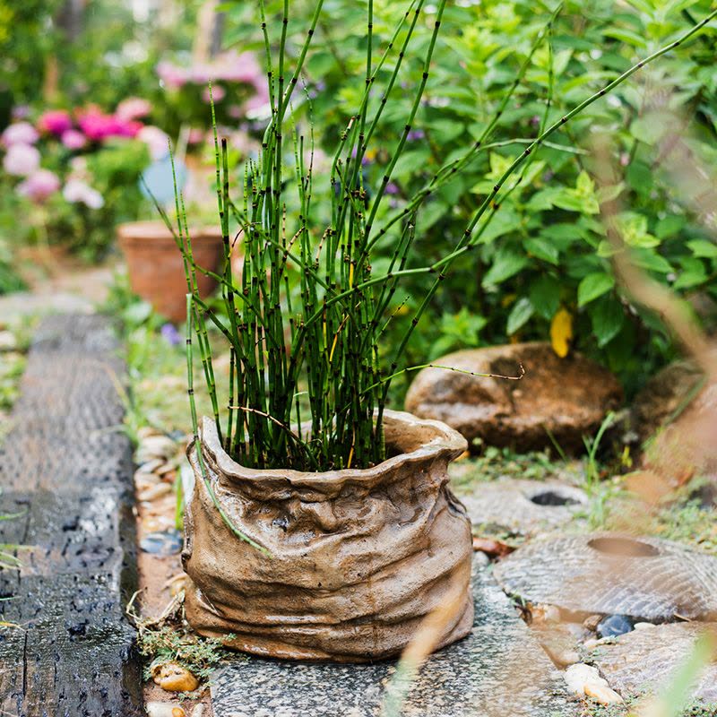 美帮汇水泥麻布口袋花盆花篮花器种植绿植北欧INS创意花园装饰 水泥造型布袋花器(大)底部有孔 大图片