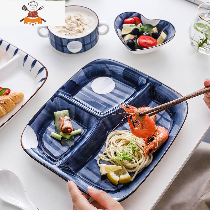 敬平分格餐盘子家用日式餐具一人食减脂分餐陶瓷早餐托盘艺术家餐减脂高清大图