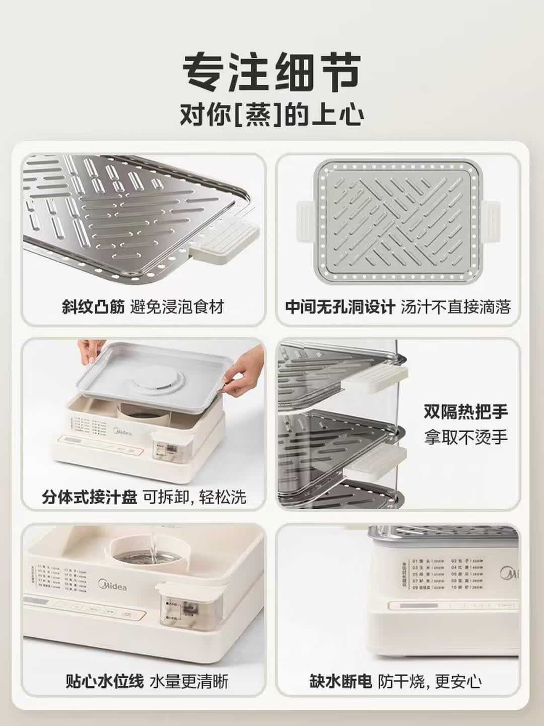 美的电蒸锅22L三层大容量0涂层电蒸箱家用电热锅智能多用途锅28秒上汽蒸包子锅全透视窗ZGC322301高清大图
