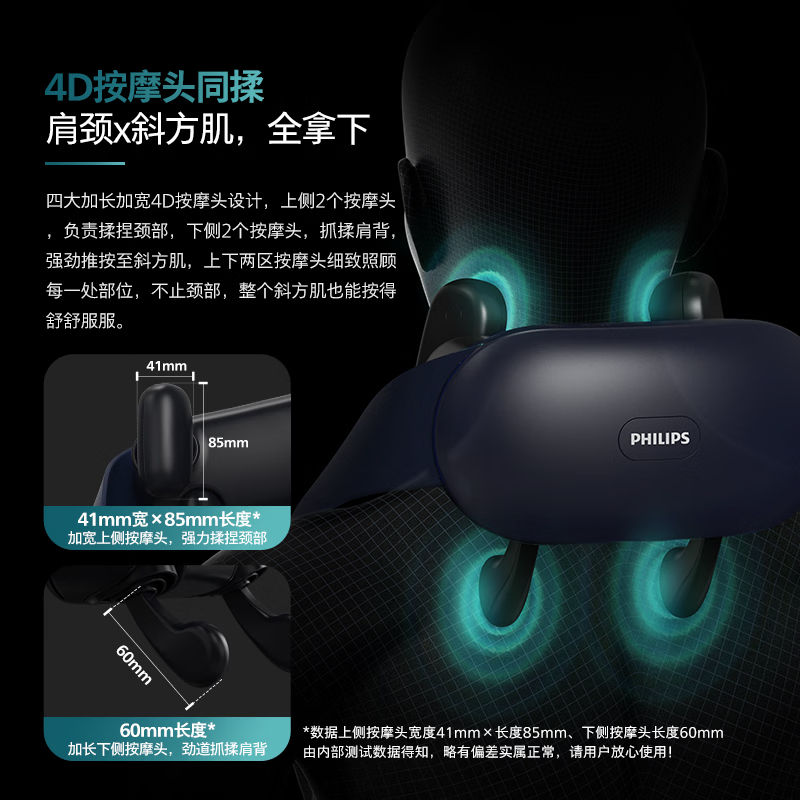 飞利浦(PHILIPS)颈椎按摩器按摩披肩肩颈斜方肌腿腰背按摩仪颈椎按摩枕PPM3204N 送父母亲节日生日礼物高清大图