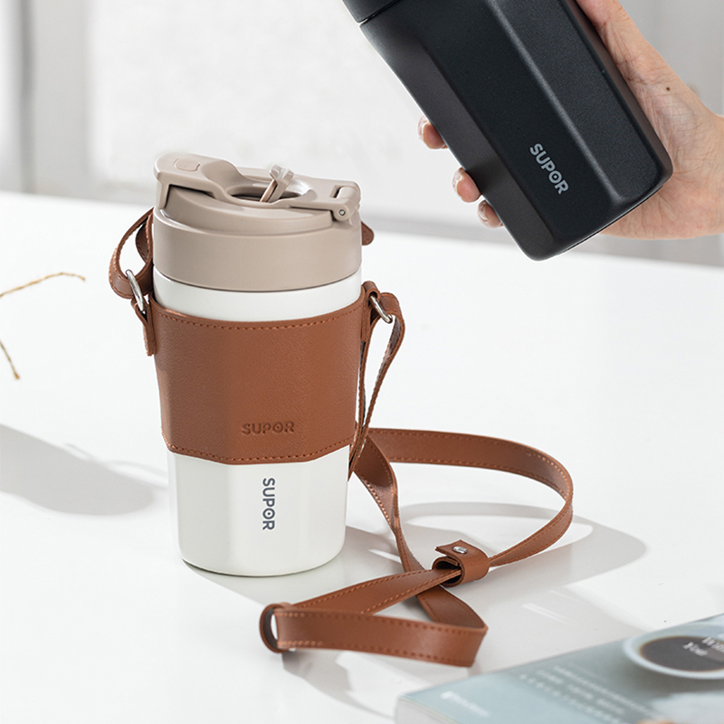 苏泊尔保温杯女咖啡杯高档精致便携式不锈钢水杯吸管车载夏季水杯kc45