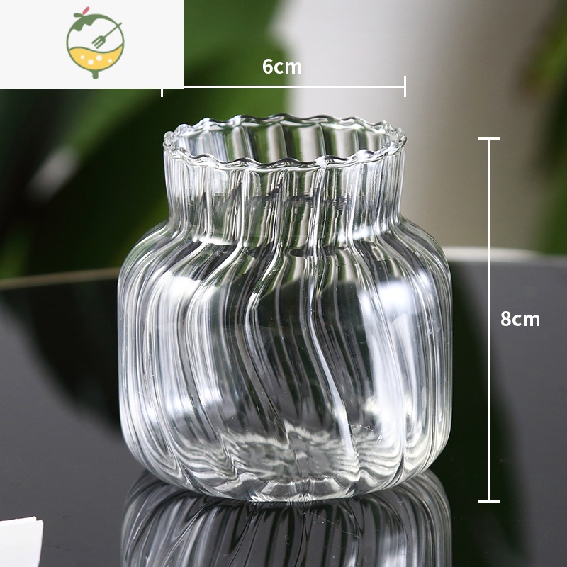 YICHENG复古日式小清新法式水培透明玻璃花瓶迷你干花鲜花小花器桌面摆件 迷你轻薄式(C款)高硼硅 小