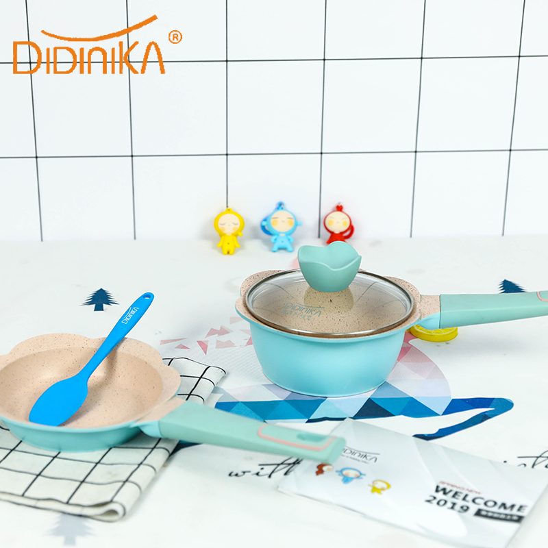 韩国迪迪尼卡（Didinika）宝宝辅食锅婴儿奶锅16cm小锅平底锅煎锅炒锅麦饭石不粘锅煮面热牛奶锅