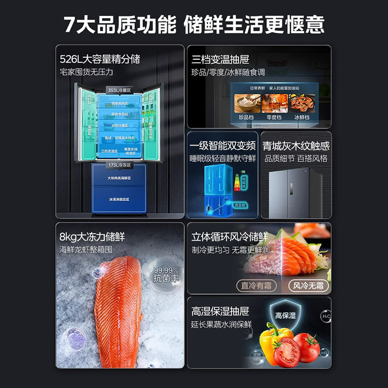 [政府补贴]美的526升无缝全嵌系列法式多门四开门超薄零嵌入式大容量家用智能变频一级能效电冰箱MR-552WUFPZE