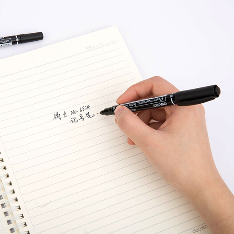得力 6824 双头多用油性记号笔签字笔 勾线笔会议笔马克笔12支/盒黑色