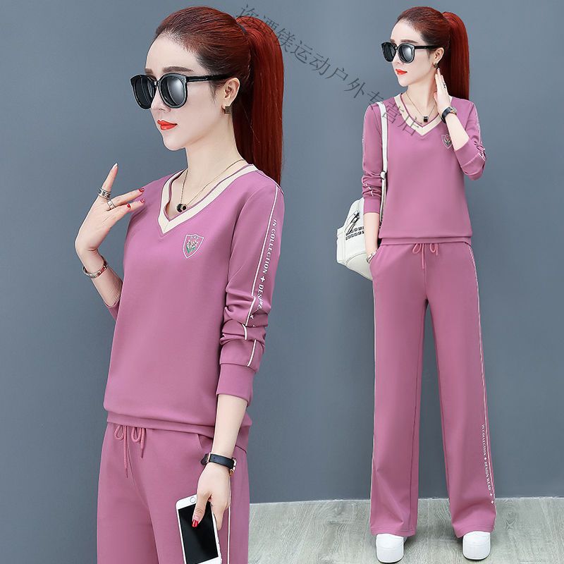 春装运动套装女装春秋休闲宽松套装女2020新款韩版显瘦时尚桃领两件套