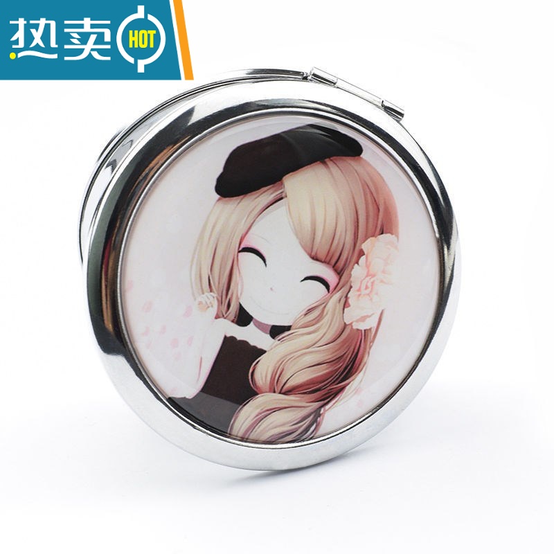 敬平便携可爱化妆镜迷你折叠随身镜美容镜圆形双面镜小镜子便携式用镜 70 木槿公主高清大图