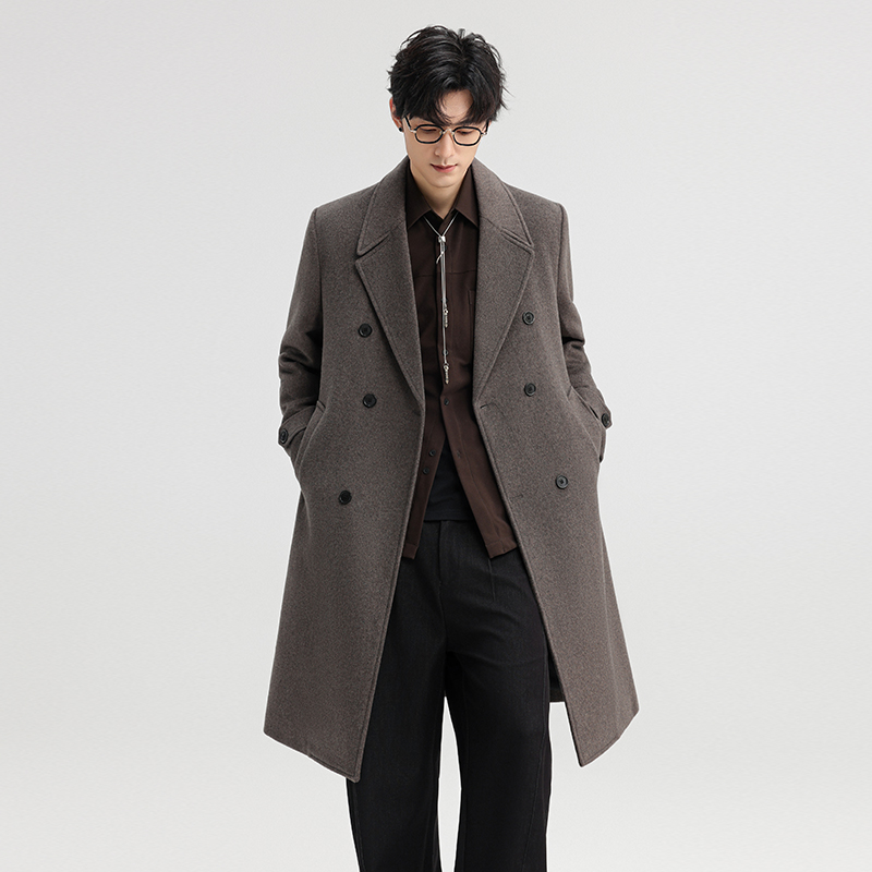 啄木鸟毛呢大衣男中长款2025冬季新款风衣加厚羊毛双排扣呢子外长高清大图