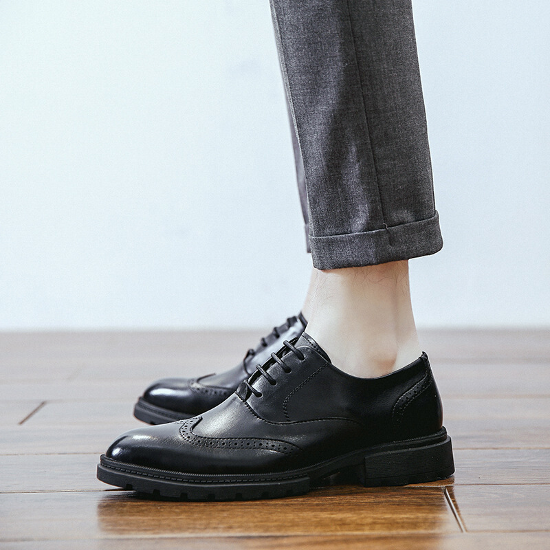 梵克公牛英伦皮鞋男时尚青年人造革洛克鞋子 2020款上新百搭男士发型