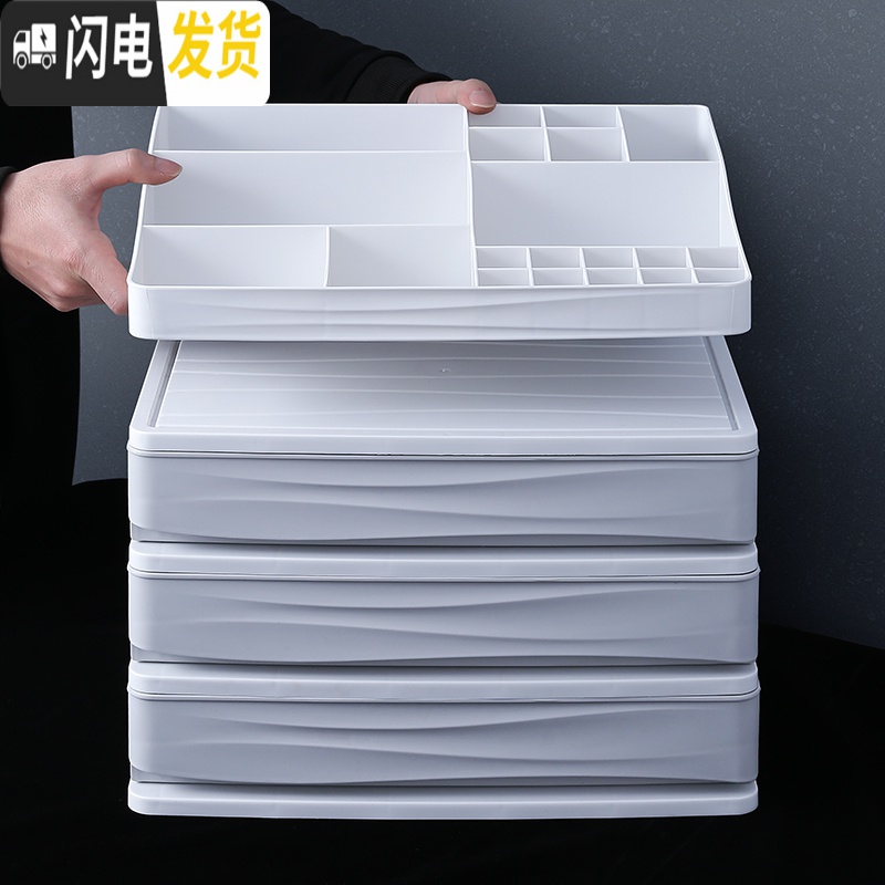 三维工匠办公桌面收纳盒塑料小抽屉式文件夹收纳柜书桌上储物盒杂物整理箱高清大图
