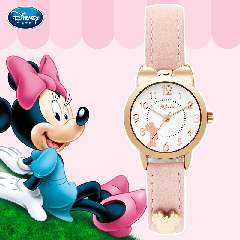 表中小学生手表小女生韩版简约时尚可爱卡通公主粉米妮皮带防水石英表