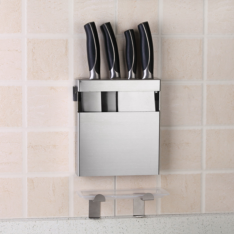 厨房304不锈钢刀架壁挂免打孔刀座家用刀具置厨具架