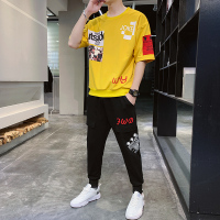 太子龍(TEDELONENERGY)休闲运动套装夏季潮牌短袖一套青年圆领套头宽松体恤九分裤两件套韩版帅气学生潮男装新款