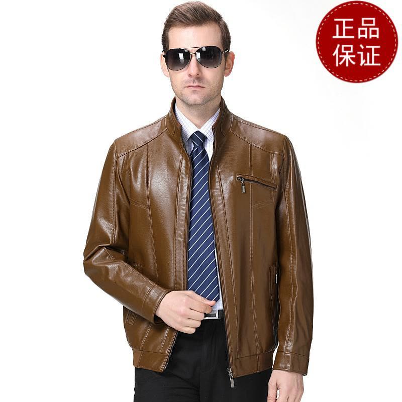 免费退换 海宁真皮皮衣男夹克翻领拉链宽松大码外套秋冬牛皮中老年爸爸装反季促销特价图片