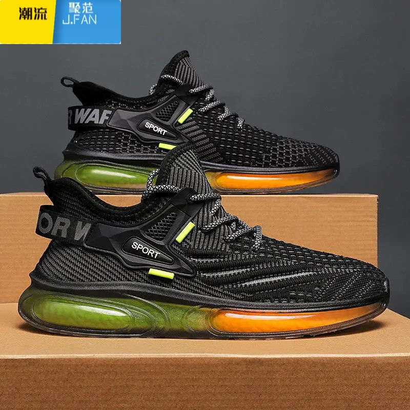 聚范新款飞织透气男鞋韩版潮百搭运动休闲鞋软底轻便耐磨跑步鞋男