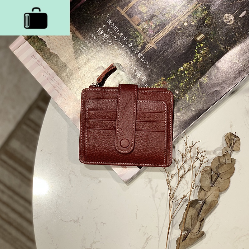 超薄多卡位拉链卡套女韩潮皮简约身份证公交牛皮卡包零钱包短款NEW LAKE 红色