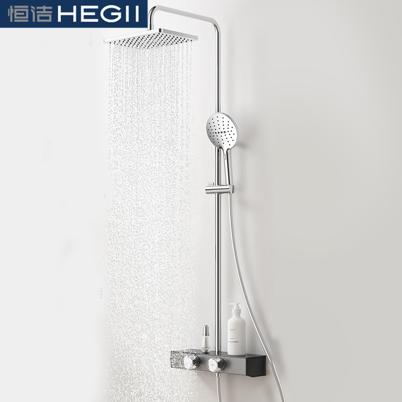 恒洁(hegii)淋浴花洒套装 金属质感方形防烫置物平台龙头主体手持花洒