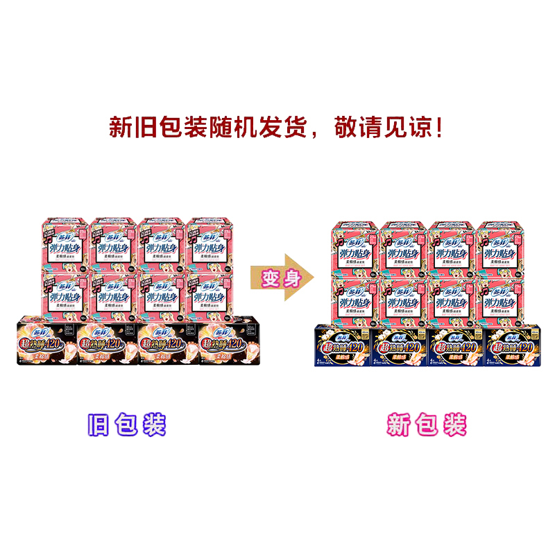 苏菲(SOFY)日用+夜用卫生巾弹力贴身柔棉感姨妈巾230mm 10片*8包 + 超熟睡柔棉感420mm 4片*4包套组
