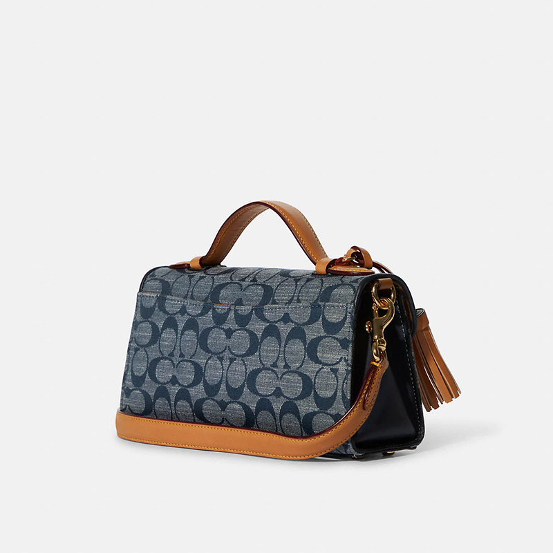 coach女士手提包kleo系列香布蕾女士时尚新款蓝色手拎单肩斜挎邮差包c