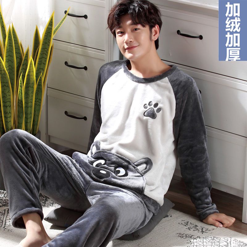绒款#百灵鸟 M (75-90斤) 男士睡衣冬季珊瑚绒加厚加绒卡通青少年法兰绒保暖家居服男冬款