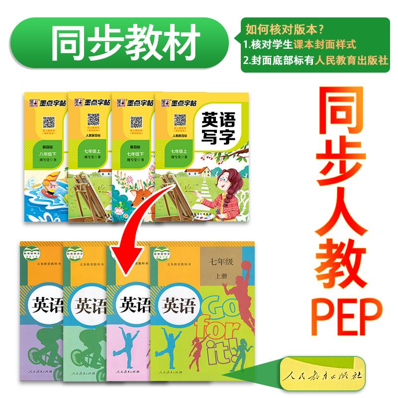 7年级上 人教PEP(赠四线格) [正版]初中生国一八年级下册英语同步人教PEP78年级上册单字短语意大利斜体英语练字帖高清大图