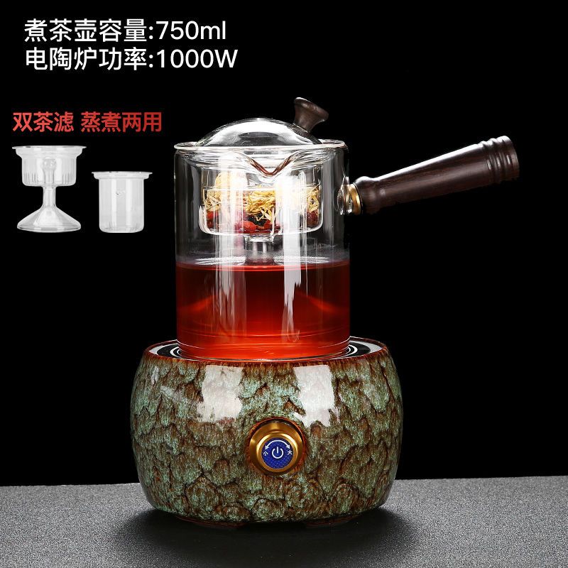 普洱煮茶器陶瓷煮茶壶电热电陶炉煮茶炉白茶黑茶烧茶壶陶壶侧把壶|提梁壶+上水钧窑秋配玻璃壶*6
