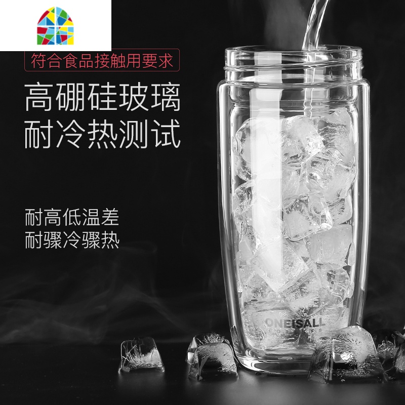 双层玻璃杯办公室茶杯网红透明高颜值水杯女ins便携隔热保温杯子 FENGHOU 香槟色-380ML主图款高清大图