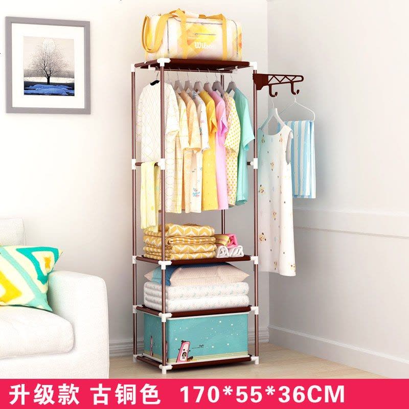 吉良缘多功能衣帽架落地挂衣架室内衣服架卧室客厅简易置物收纳架 古铜图片