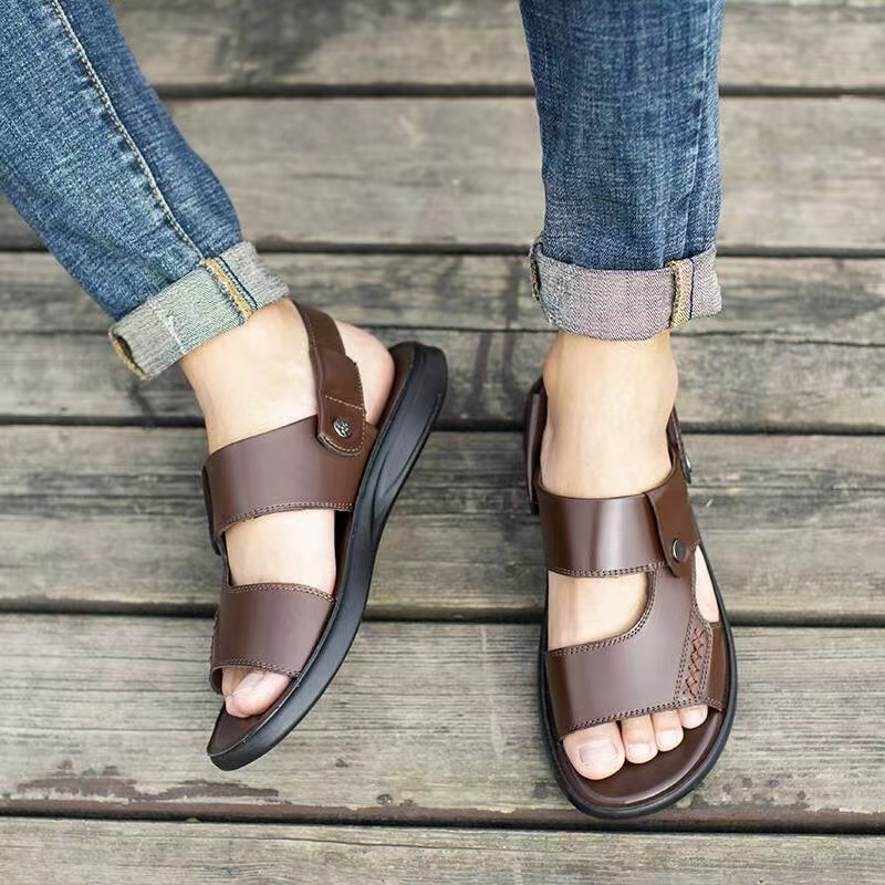 卡森亚凉鞋男士夏季头层牛皮厚底两用凉拖鞋透气男鞋软底皮凉鞋休闲