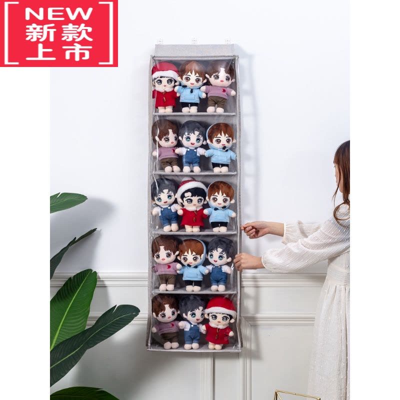 可莉允门后棉花布娃娃收纳器透明墙面柜侧星黛露玩具毛绒玩偶公仔挂袋图片