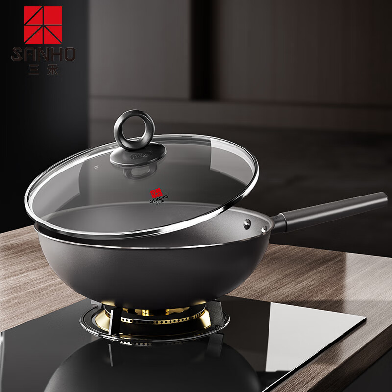 三禾(SANHO) 微纳无涂层不粘炒锅 30CM LC30S1 黑色高清大图