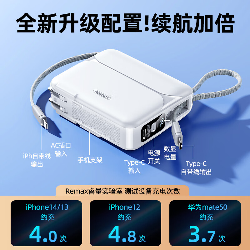 睿量REMEX大容量移动电源 PD快充 10000mAh 超薄便携时尚设计 智能防护安全出行