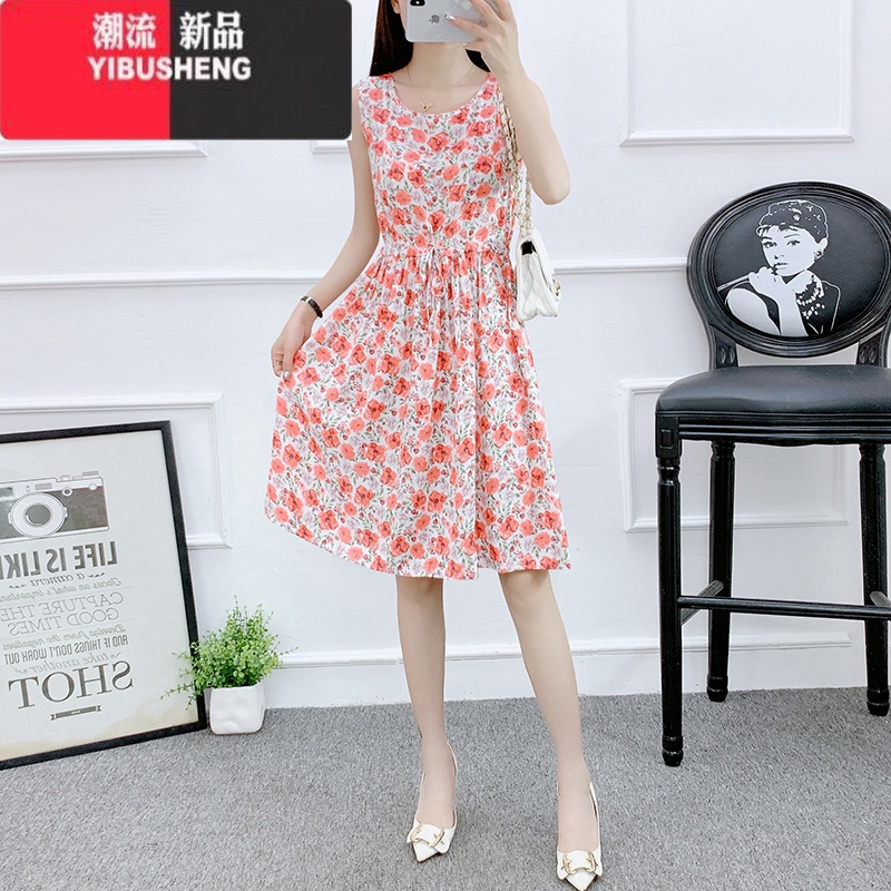 YIBUSHENG高端棉绸连衣裙外穿减龄气质甜美收腰小个子显高碎花度假沙滩裙子高清大图
