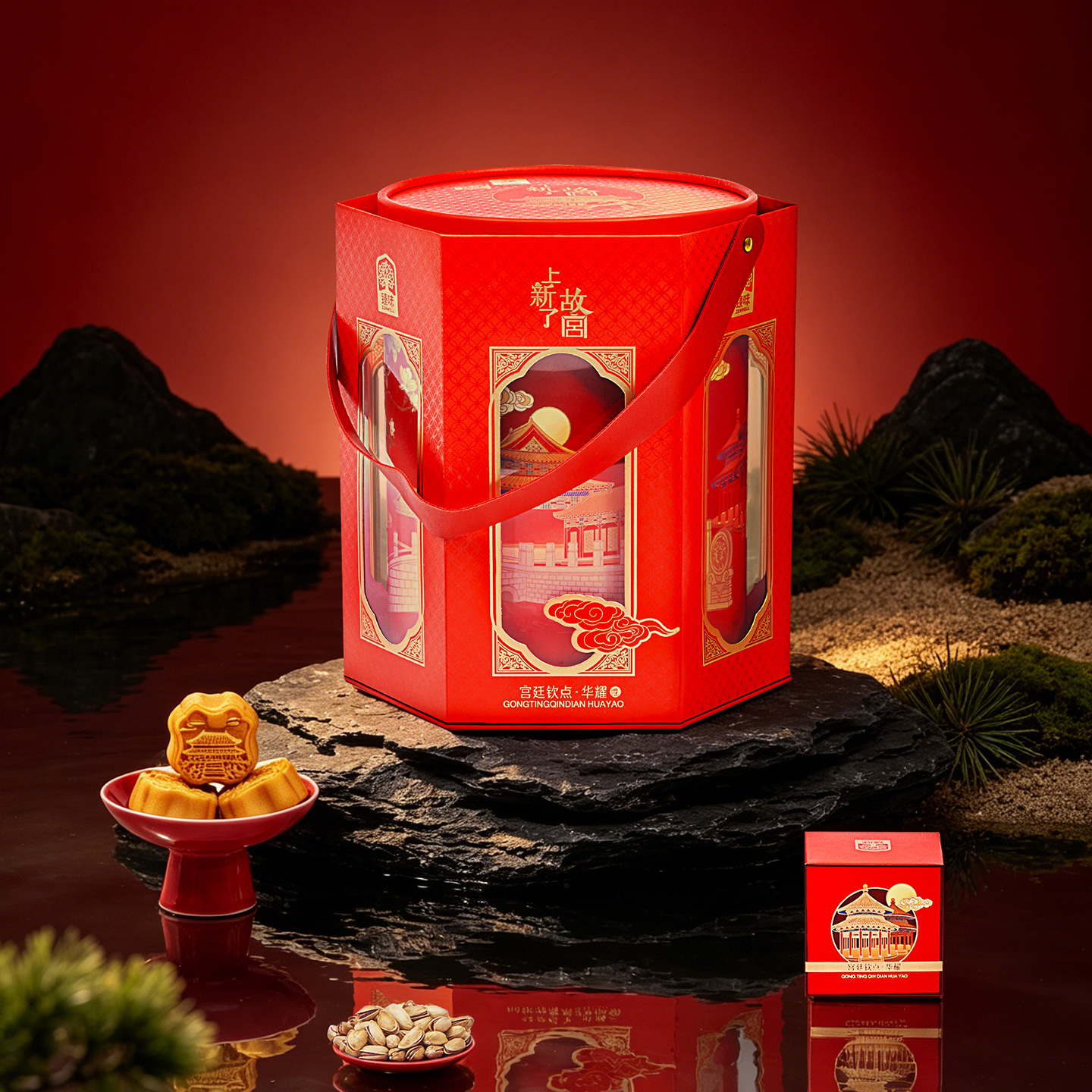 臻味&上新了故宫-812g宫廷钦点·华耀礼盒中秋月饼礼盒3种坚果2种果干5款糕点高清大图